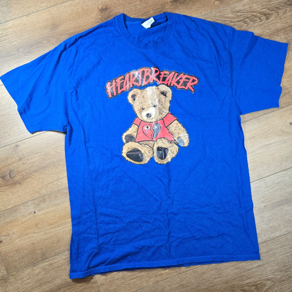 Heart Breaker Graphic T Shirt Mens XL Blue Bear Art Y2K Rap Streetwear